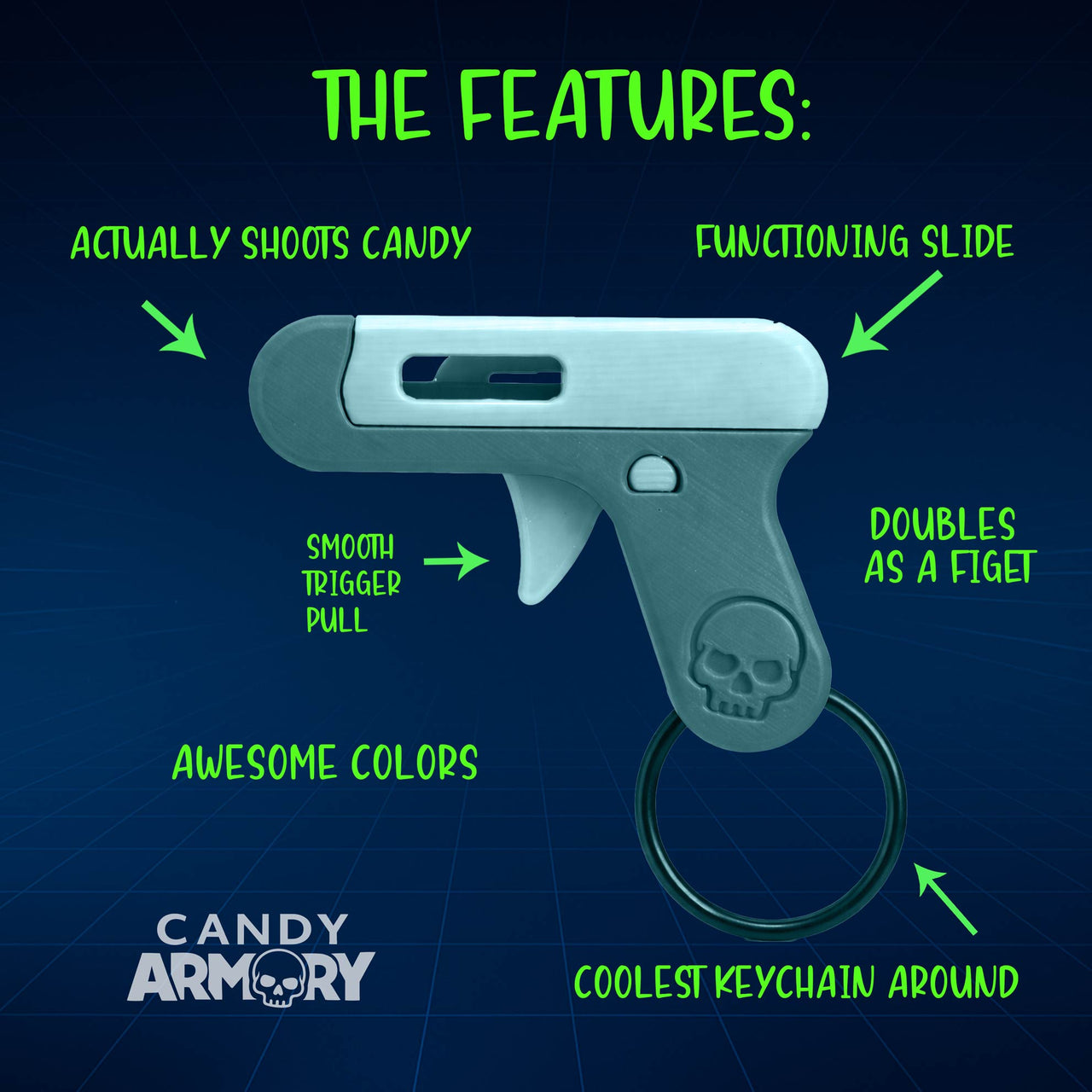 Smartee Shooter Keychain - Actually Works! Shoots Smarties Candy - Doubles as Fun and Satisfying Fidget Toy