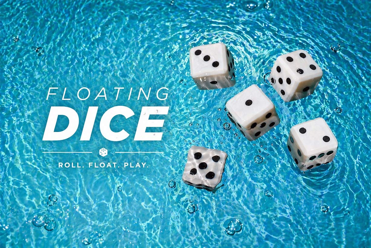 Floating Dice Set - Fair, well balanced, slow float! 5 Dice - Case - Waterproof Pad - Pencil
