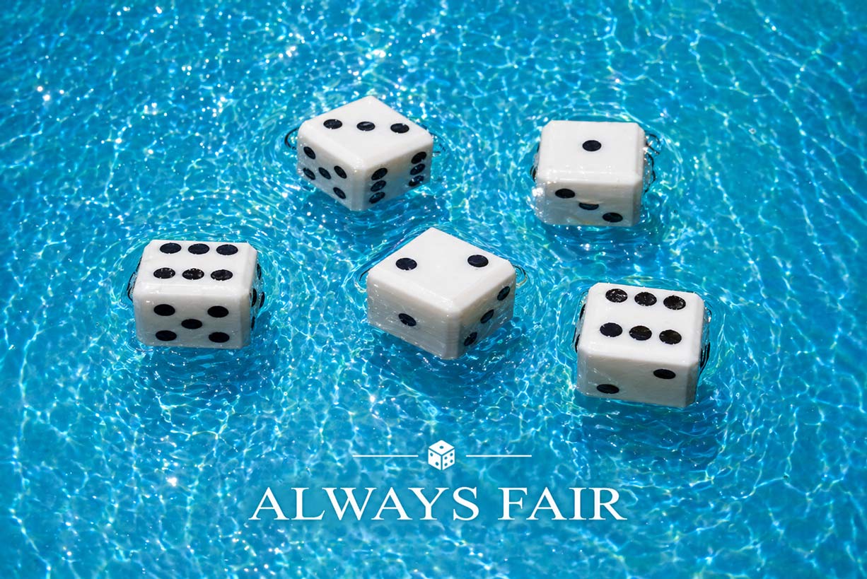 Floating Dice Set - Fair, well balanced, slow float! 5 Dice - Case - Waterproof Pad - Pencil