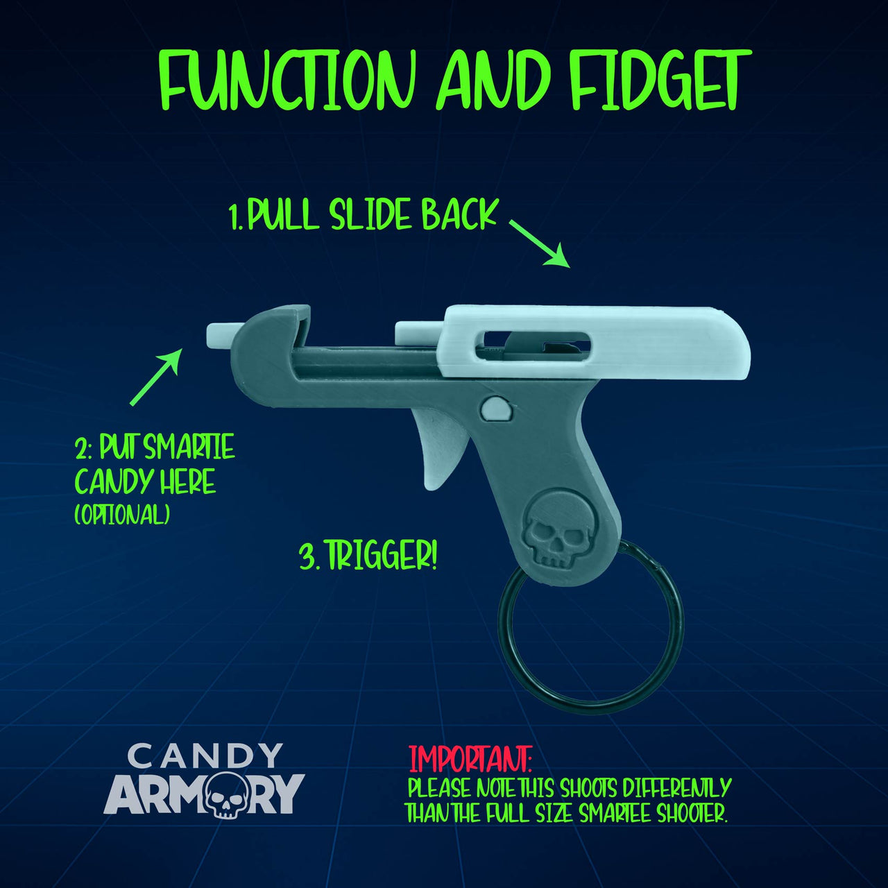 Smartee Shooter Keychain - Actually Works! Shoots Smarties Candy - Doubles as Fun and Satisfying Fidget Toy