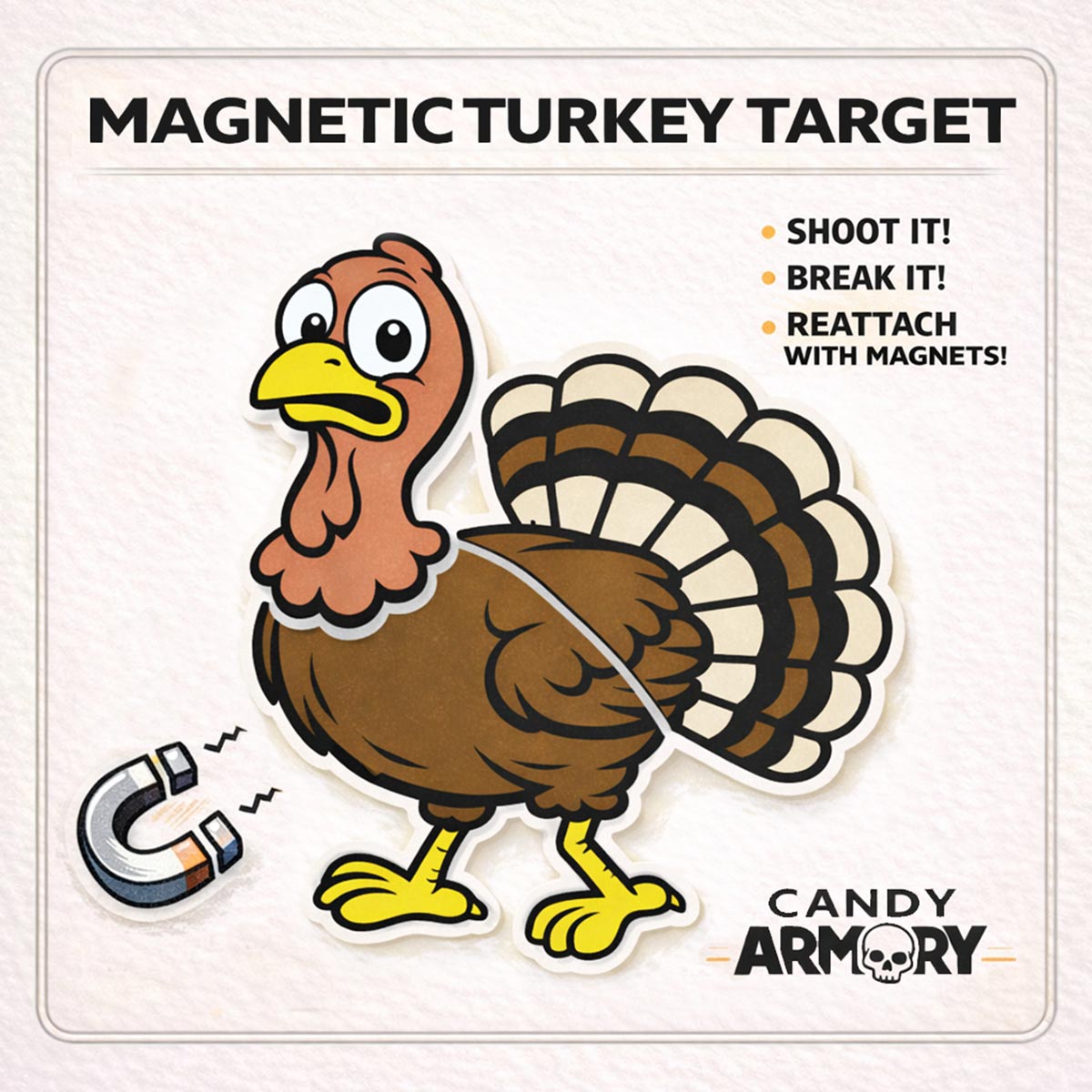 Turkey Target - Breaks apart when hit. Magnetically Snaps back together in seconds.